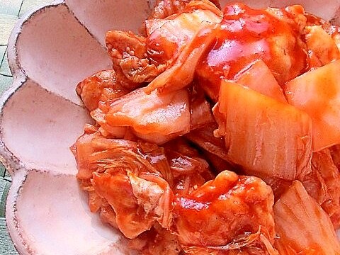 鷄むね肉と白菜のケチャップ炒め